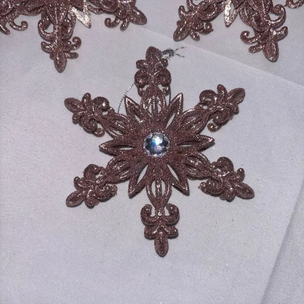 Glittery Pink Snowflake Ornaments Lot of 8
